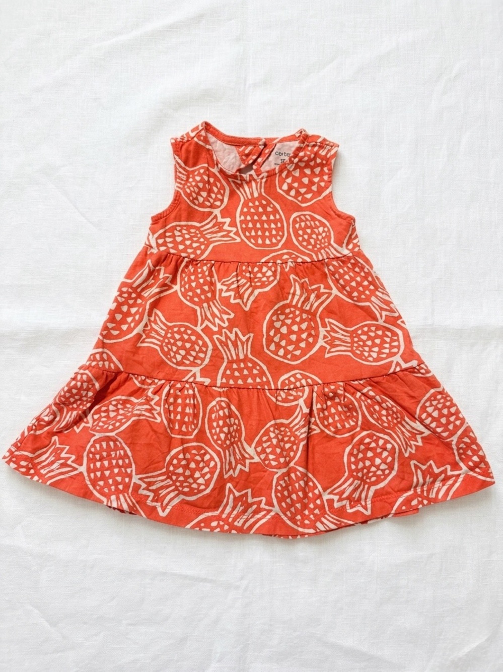 🍍Carter’s Pineapple Print Dress 18M Coral Tropical Summer Tiered Dress 🧡